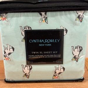 Cynthia Rowleye Twin XL French Bulldog Aqua Sheet Set & 1 Pillowcase